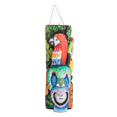 Wood mask, 'Oneiric Macaw' - Handmade Balsa Wood Mask with Hand-Painted Details