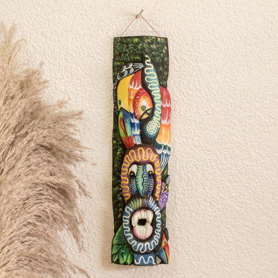 Wood mask, 'Jungle Diversity' - Balsa Wood Mask with Hand-Painted Animal and Floral Motifs