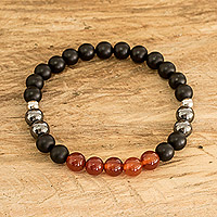 Men's multi-gemstone beaded bracelet, 'I Am Energy' - Men's Multi-Gemstone Beaded Bracelet with Carnelian Stones