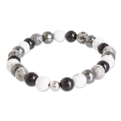 Multi-gemstone beaded bracelet, 'Milan Memories' - Multi-Gemstone Beaded Bracelet in Black and Grey Tones
