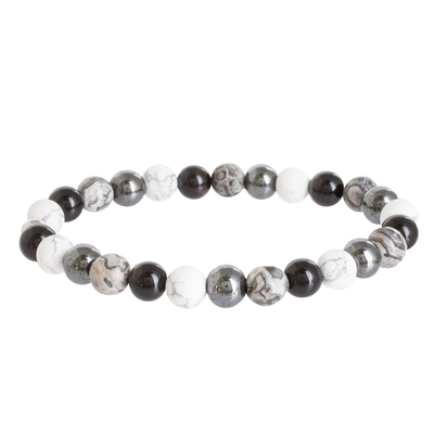 Perlenarmband mit mehreren Edelsteinen - Perlenarmband mit mehreren Edelsteinen in Schwarz- und Grautönen