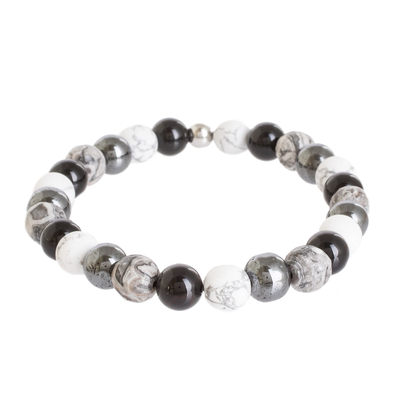 Multi-gemstone beaded bracelet, 'Milan Memories' - Multi-Gemstone Beaded Bracelet in Black and Grey Tones