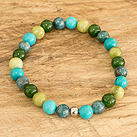 Multi-gemstone beaded bracelet, 'Energy of Bali' - Multi-Gemstone Beaded Bracelet in Sea & Forest Colors