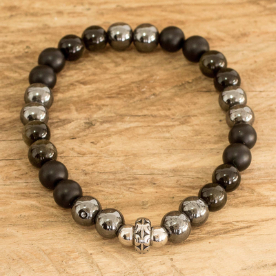 Armband aus Hämatit- und Achatperlen - Handgefertigtes Perlenarmband mit mehreren Edelsteinen in dunklen Tönen