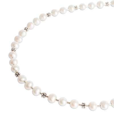 collar de cuentas de perlas cultivadas - Collar de cuentas de plata esterlina con perlas naturales color crema