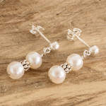 Cultured pearl beaded dangle earrings, 'Marine Victory' - Cream Cultured Pearl Beaded Dangle Earrings from Costa Rica