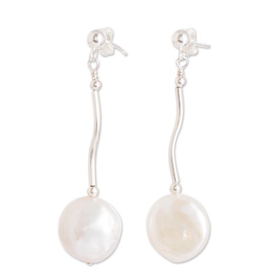 Aretes colgantes de perlas cultivadas - Aretes colgantes de plata esterlina con perlas cultivadas