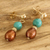 Gold-accented cultured pearl and turquoise dangle earrings, 'Precious Fashion' - 14k Gold-Accented Brown Pearl and Turquoise Dangle Earrings