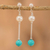 Pendientes colgantes de perlas cultivadas y cuentas de turquesa - Aretes colgantes con cuentas de turquesa y perlas cultivadas pulidas