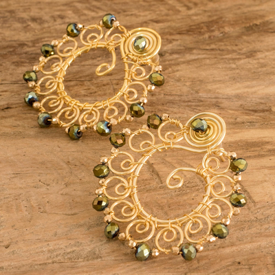 Crystal beaded drop earrings, 'Timeless Glam' - Crystal Beaded Drop Earrings with Gold-Toned Copper Wires