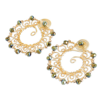 Crystal beaded drop earrings, 'Timeless Glam' - Crystal Beaded Drop Earrings with Gold-Toned Copper Wires