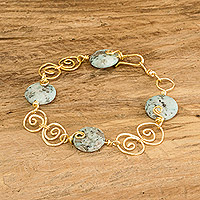 Jasper link bracelet, 'Protection Winds' - Polymer-Coated Copper Wire Link Bracelet with Jasper Stones