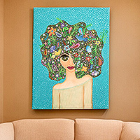 „Hidden Dream“ – Acryl-auf-Leinwand-Gemälde einer Frau im expressionistischen Stil