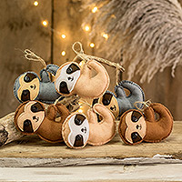 Felt ornaments, 'Sweet Sleepers' (set of 6) - Set of 6 Handcrafted Felt Sloth Ornaments from Guatemala