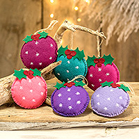 Felt ornaments, 'Merry Sparks' (set of 6) - Set of 6 Handmade Felt Ornaments in Multicolor Palette