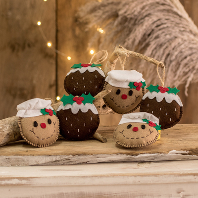 Filz-Ornamente, 'Köstliches Lächeln' (6er-Set) - Set aus 6 handgefertigten Filz-Ornamenten mit Weihnachtsplätzchen