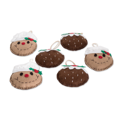Filz-Ornamente, 'Köstliches Lächeln' (6er-Set) - Set aus 6 handgefertigten Filz-Ornamenten mit Weihnachtsplätzchen