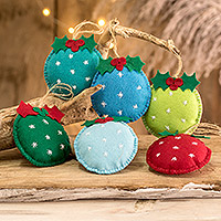 Felt ornaments, 'Joyous Sparks' (set of 6) - Set of 6 Handmade Felt Ornaments in Colorful Palette