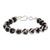 Crystal beaded bracelet, 'Luxurious Dark Feeling' - Black Crystal Beaded Bracelet with Silver-Toned Copper Wires