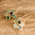 Agate dangle earrings, 'Flourishing Generosity' - Handcrafted Green Agate Floral Dangle Earrings in Gold-Tone