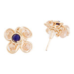 Crystal button earrings, 'Magical Blooms' - Gold-Toned Copper Wire Button Earrings with Crystal Beads