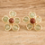 Agate button earrings, 'Strength Blooms' - Handcrafted Red and Green Agate Floral Button Earrings