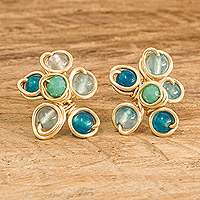 Agate and crystal button earrings, 'Assertive Drops' - Polished Agate and Crystal Button Earrings from Costa Rica