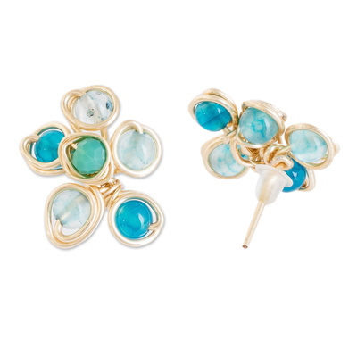 Agate and crystal button earrings, 'Assertive Drops' - Polished Agate and Crystal Button Earrings from Costa Rica