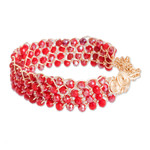 Crystal beaded strand bracelet, 'Red Routes' - Handcrafted Red Crystal Beaded Strand Bracelet