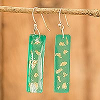 Gold-accented dangle earrings, 'Enchanting Emerald'