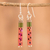 Beaded dangle earrings, 'Fresh Strawberry' - Sterling Silver and Glass Beaded Strawberry Dangle Earrings (image 2) thumbail