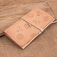 Leather trifold wallet, 'Ginger Destiny' - Handmade Leather Trifold Wallet with Floral and Bug Motifs
