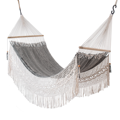 Handcrafted Cotton Rope Hammock in Ivory and Black (Single)