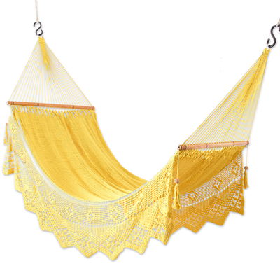 Handcrafted Cotton Rope Hammock in Yellow Shade (Double)