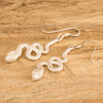 Silver dangle earrings, 'Sinuous Slyness' - Silver Snake Dangle Earrings in a Polished Finish