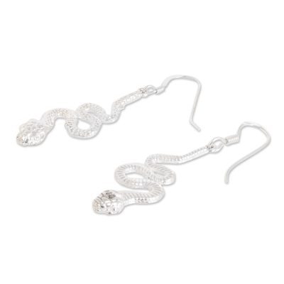 Pendientes colgantes de plata - Aretes colgantes de serpiente de plata con acabado pulido