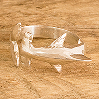 Silver wrap ring, 'Protective Fins' - Shark-Themed Silver Wrap Ring in a High Polish Finish