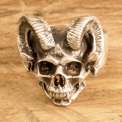 Silver cocktail ring, 'Infernal Grace' - Silver Demon Cocktail Ring in a Combination Finish