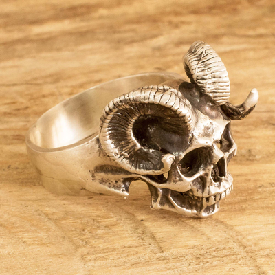 Silver cocktail ring, 'Infernal Grace' - Silver Demon Cocktail Ring in a Combination Finish