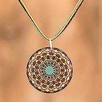 Resin pendant necklace, 'Sweet Creation' - Resin Mandala Pendant Necklace in a Warm Palette