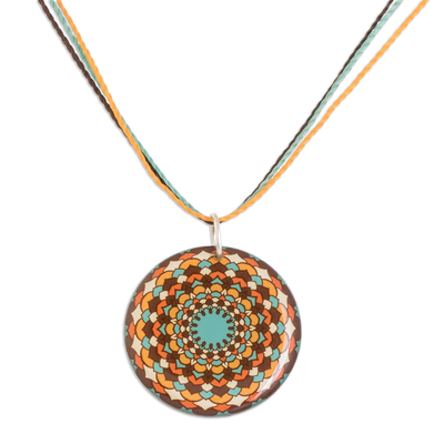 Resin Mandala Pendant Necklace in a Warm Palette