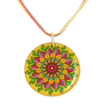Resin pendant necklace, 'Spring Mandala' - Handmade Resin Mandala Pendant Necklace with colourful Hues