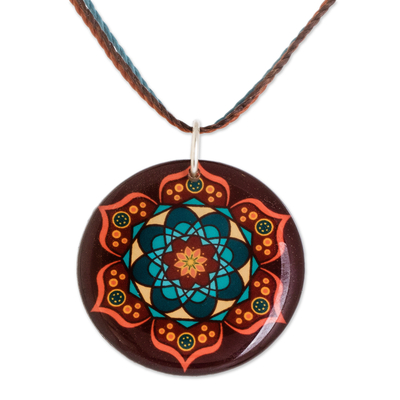 Resin pendant necklace, 'Mandala Magic' - Mandala Resin Pendant Necklace from Costa Rica