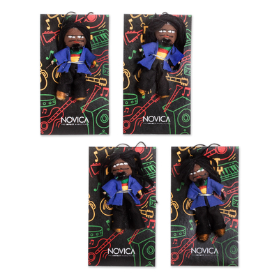 Set of 4 Handcrafted Cotton and Cibaque Men Worry Dolls