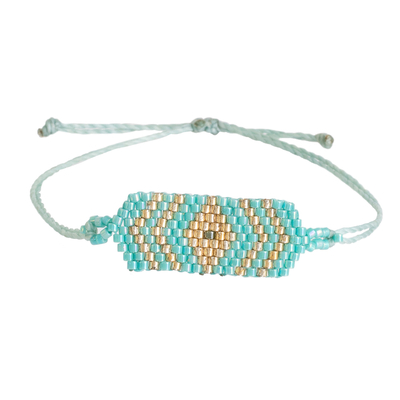 Handcrafted Geometric Beaded Pendant Bracelet in Turquoise