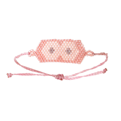Beaded pendant bracelet, 'Pink Hexagons' - Handcrafted Geometric Beaded Pendant Bracelet in Pink