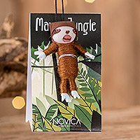 Cotton worry doll, 'Sloth Bear in The Jungle' - Sloth Bear Worry Doll Handmade from Cotton & Cibaque Fibers