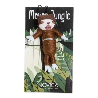 Cotton worry doll, 'Sloth Bear in The Jungle' - Sloth Bear Worry Doll Handmade from Cotton & Cibaque Fibers