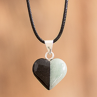 Jade pendant necklace, 'Heart Allure' - Two-Tone Jade Heart Pendant Necklace with 925 Silver Accents