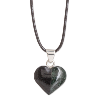 Jade pendant necklace, 'Heart Attraction' - Two-Tone Jade Heart Pendant Necklace with 925 Silver Accents